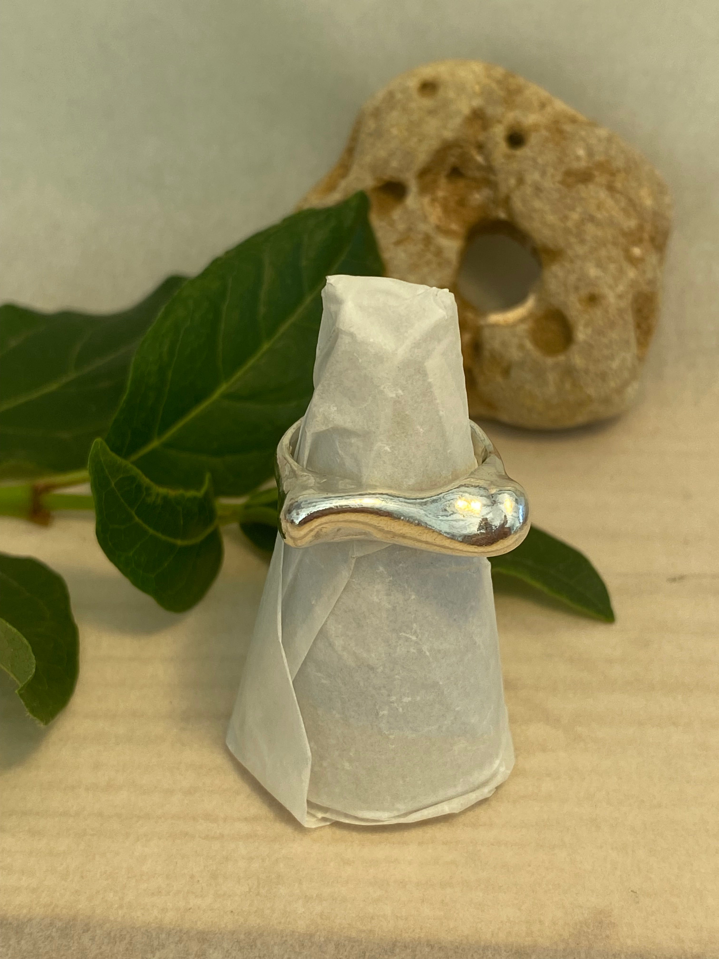 Flow Wax Carved Sterling Silver Statement Ring