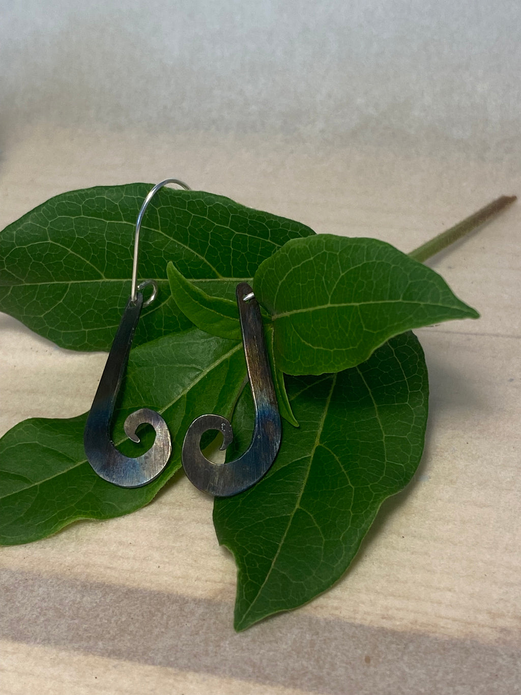 Flame-Painted Titanium Drop Earrings — Sterling Silver Hooks