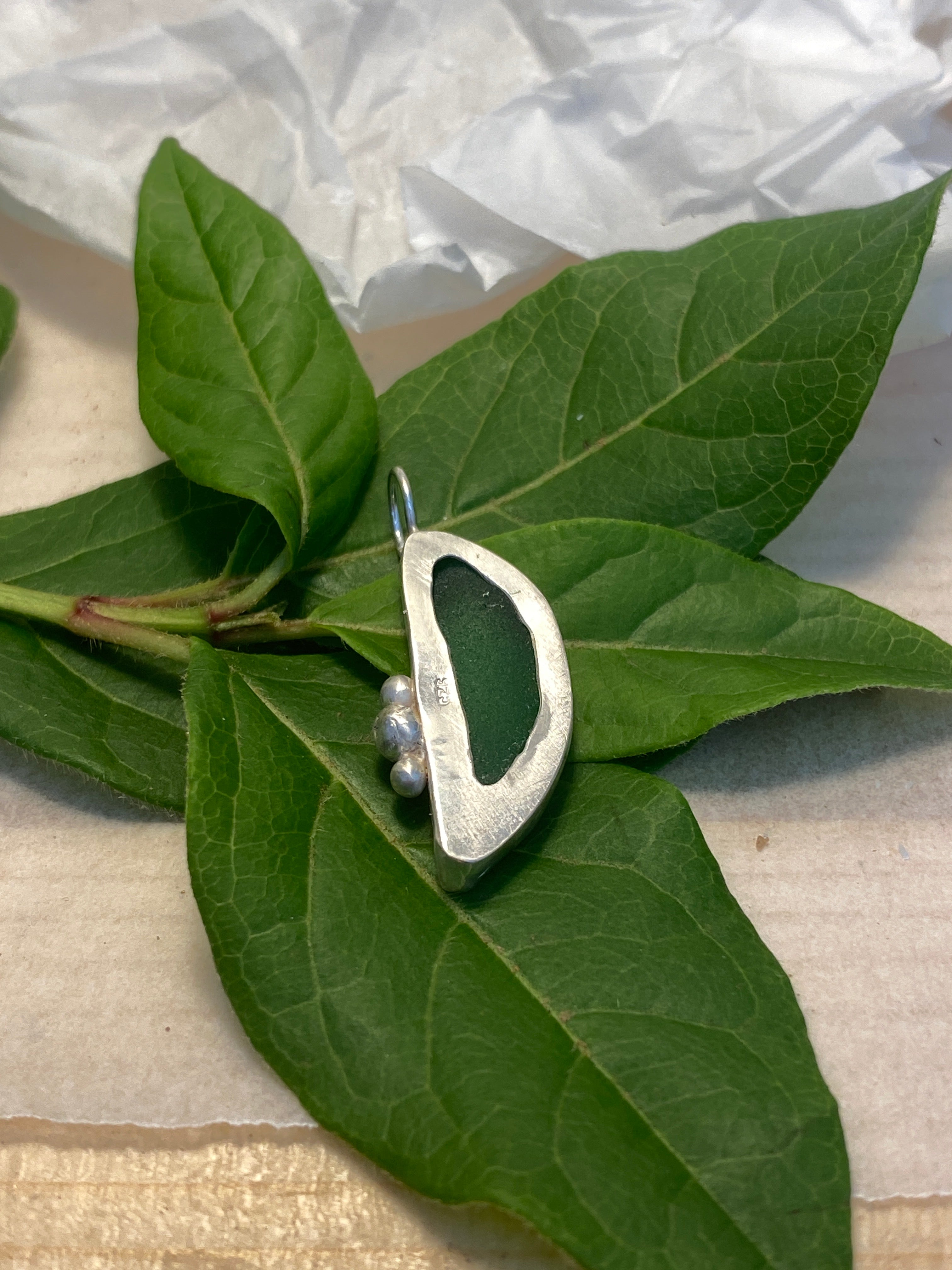 Green sea glass and Silver pendant