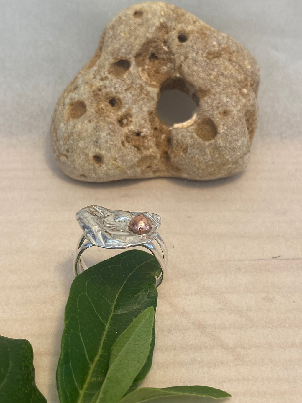 Molten Silver & Copper Pebble Double Band Ring