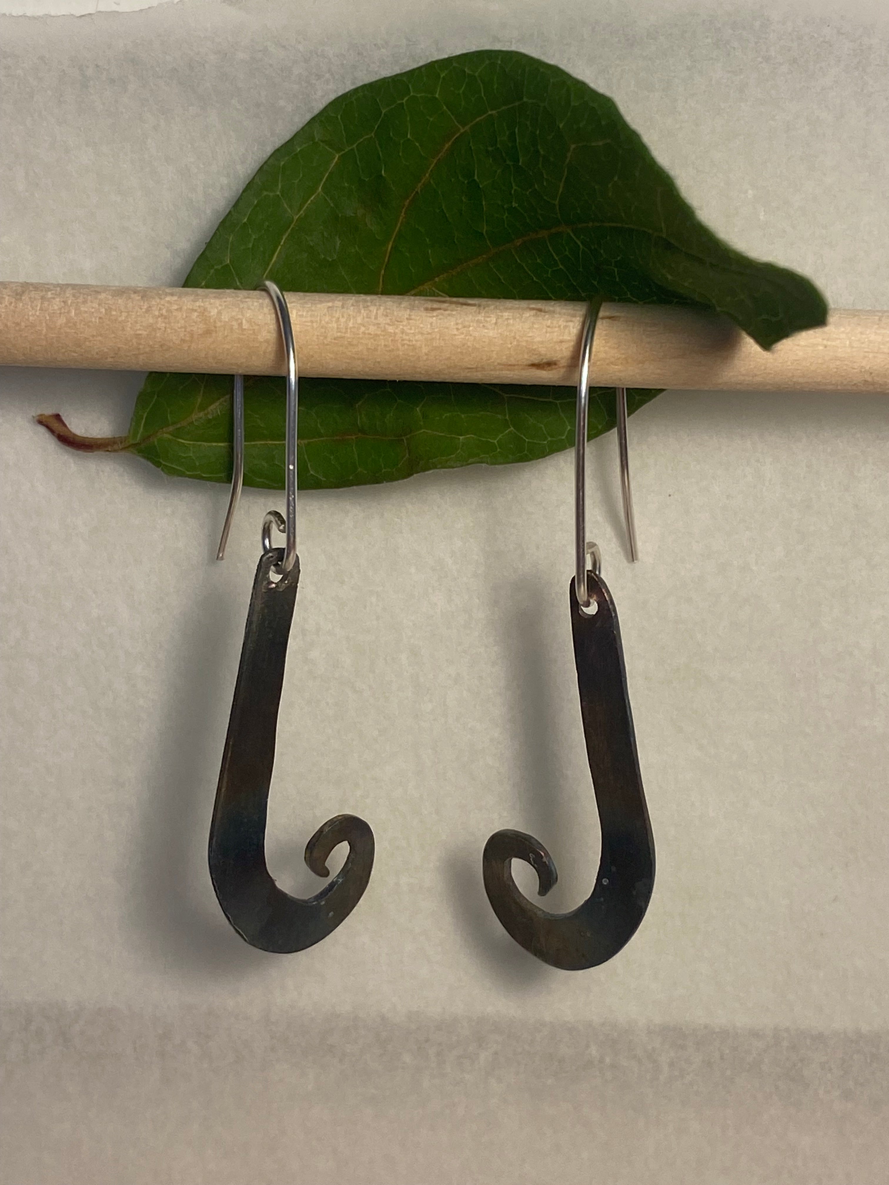 Flame-Painted Titanium Drop Earrings — Sterling Silver Hooks