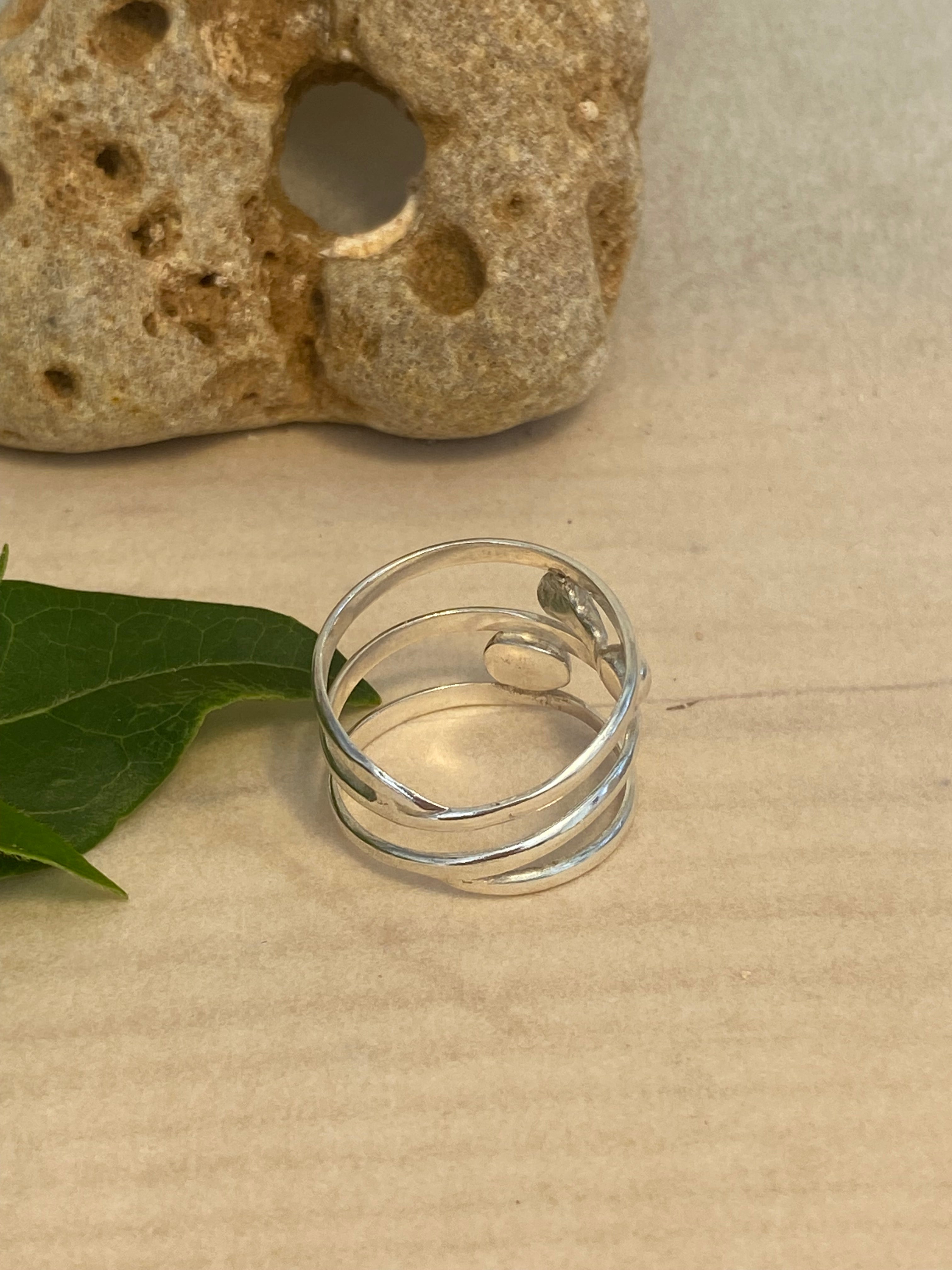 Triple Band Trio Sterling Silver Pebble Ring