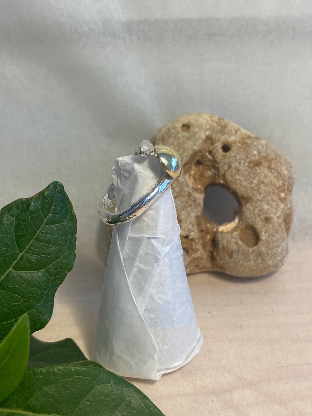 Organic Form Adjustable Silver & Brass Dome Ring