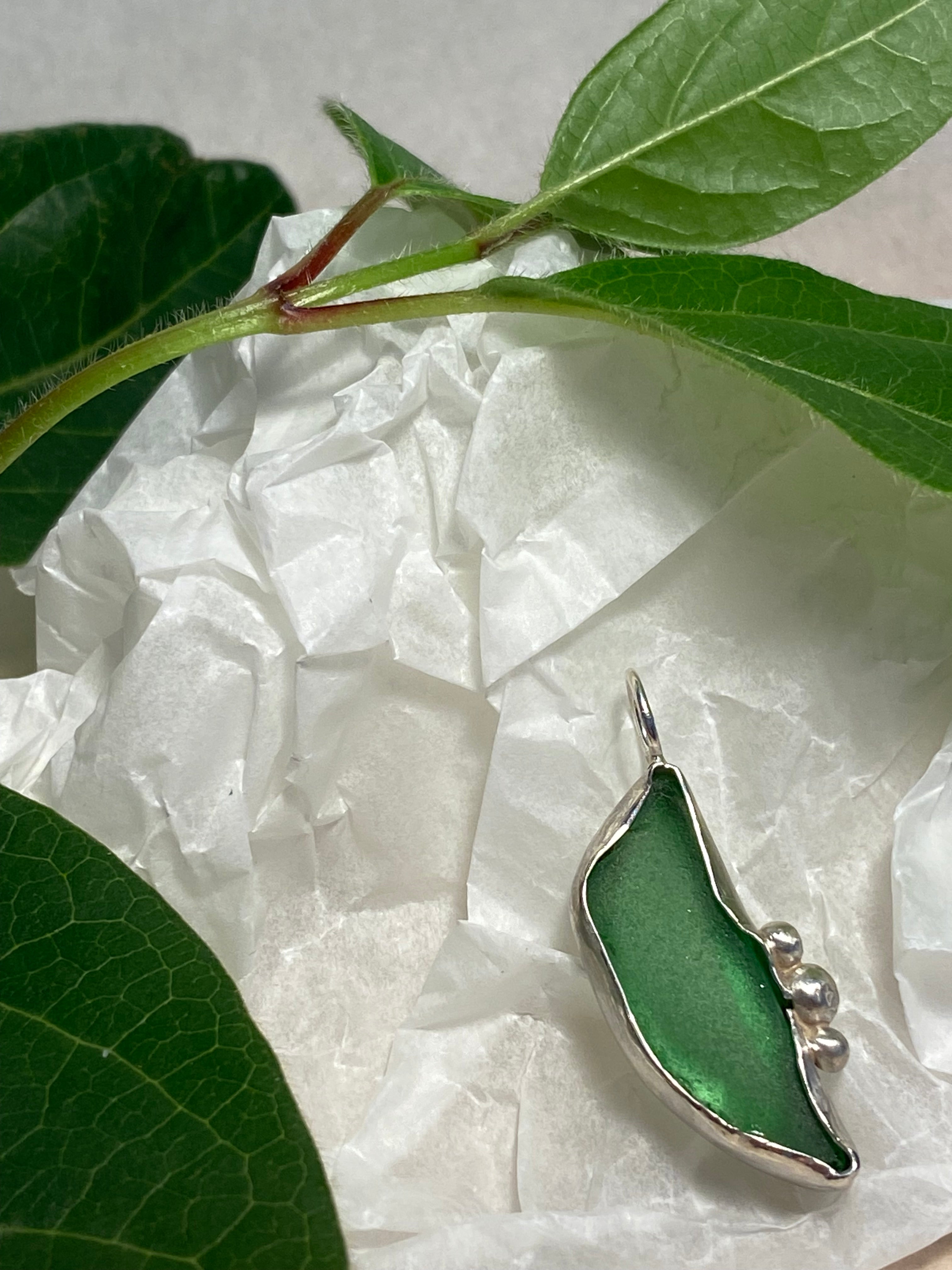 Green sea glass and Silver pendant