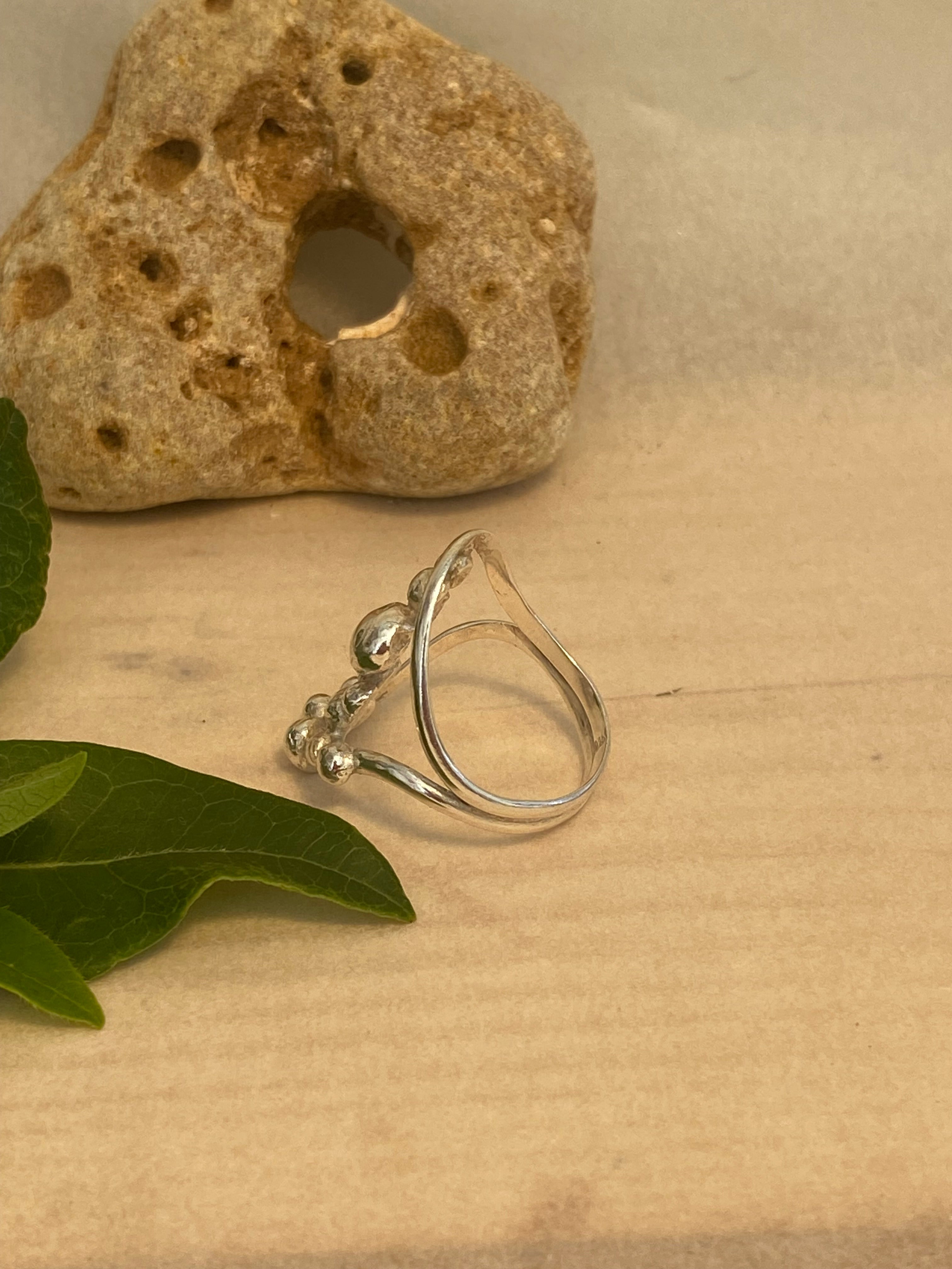 Blossom Spray Sterling Silver Double Band Ring