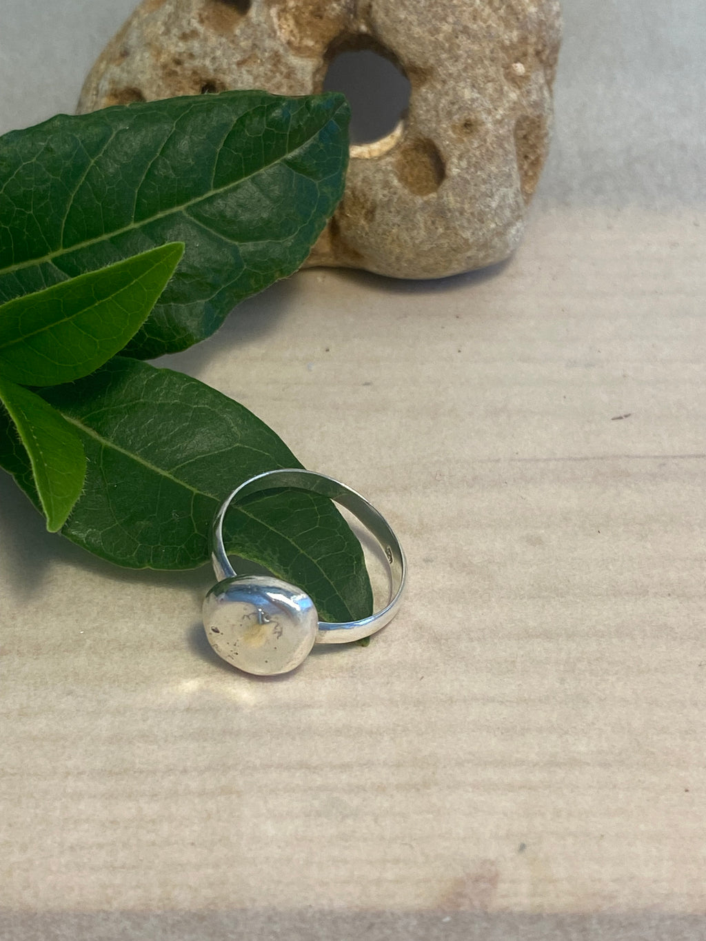 Brass & Silver Pebble Disk Sterling Silver Ring