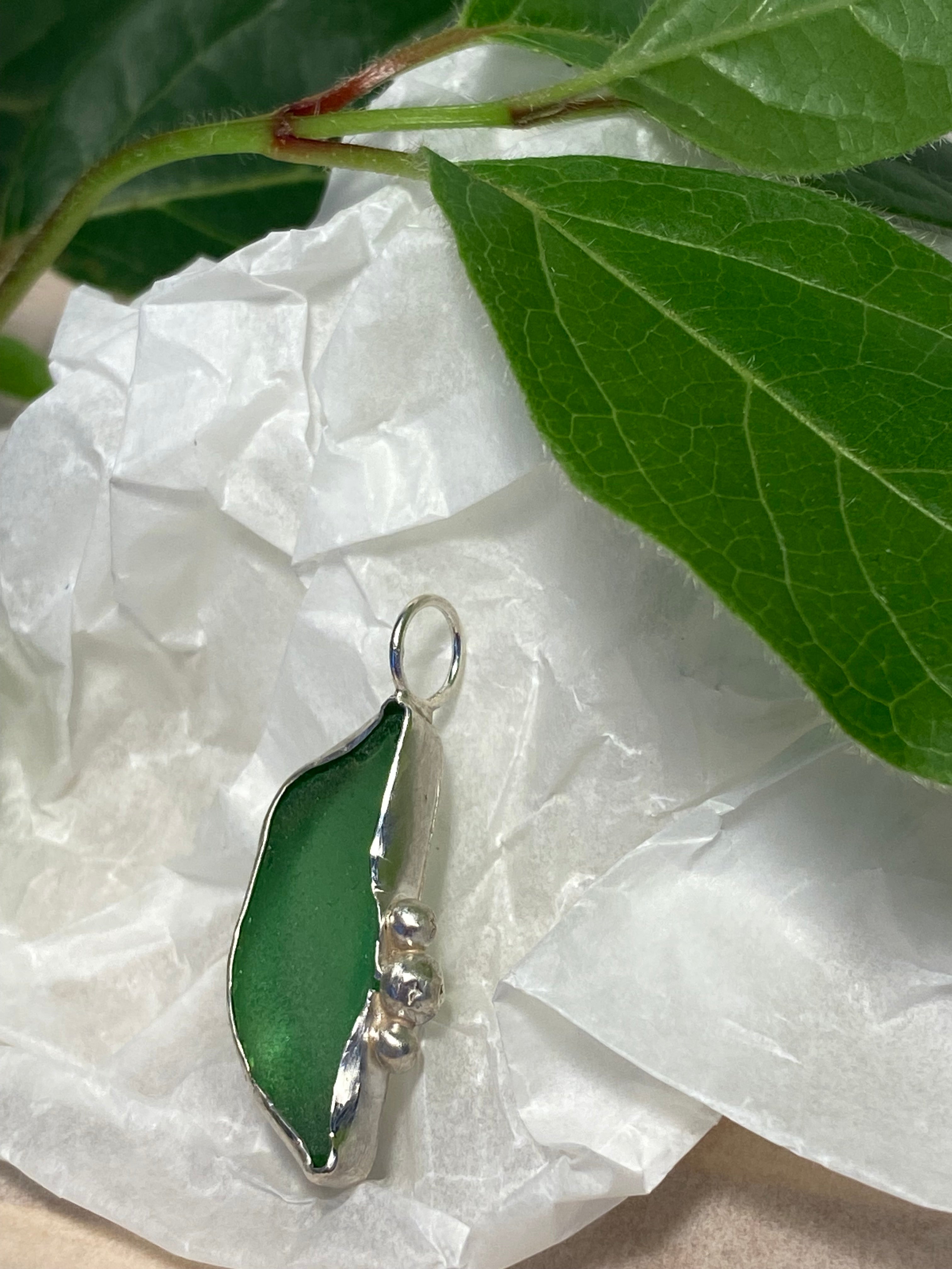 Green sea glass and Silver pendant