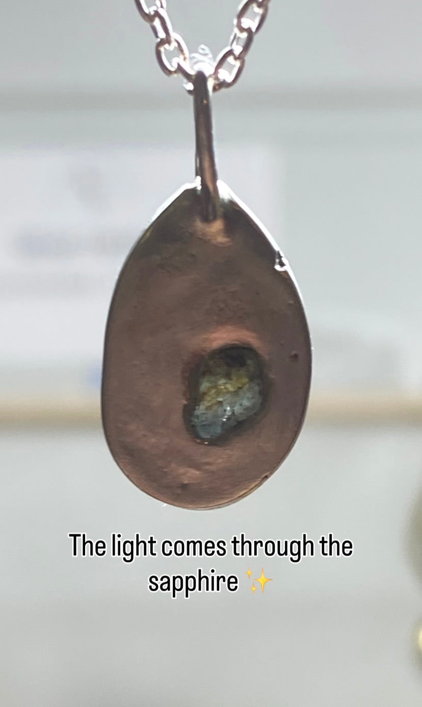 Green Sapphire Rockpool Pendant — Sterling Silver and uncut Australian Sapphire