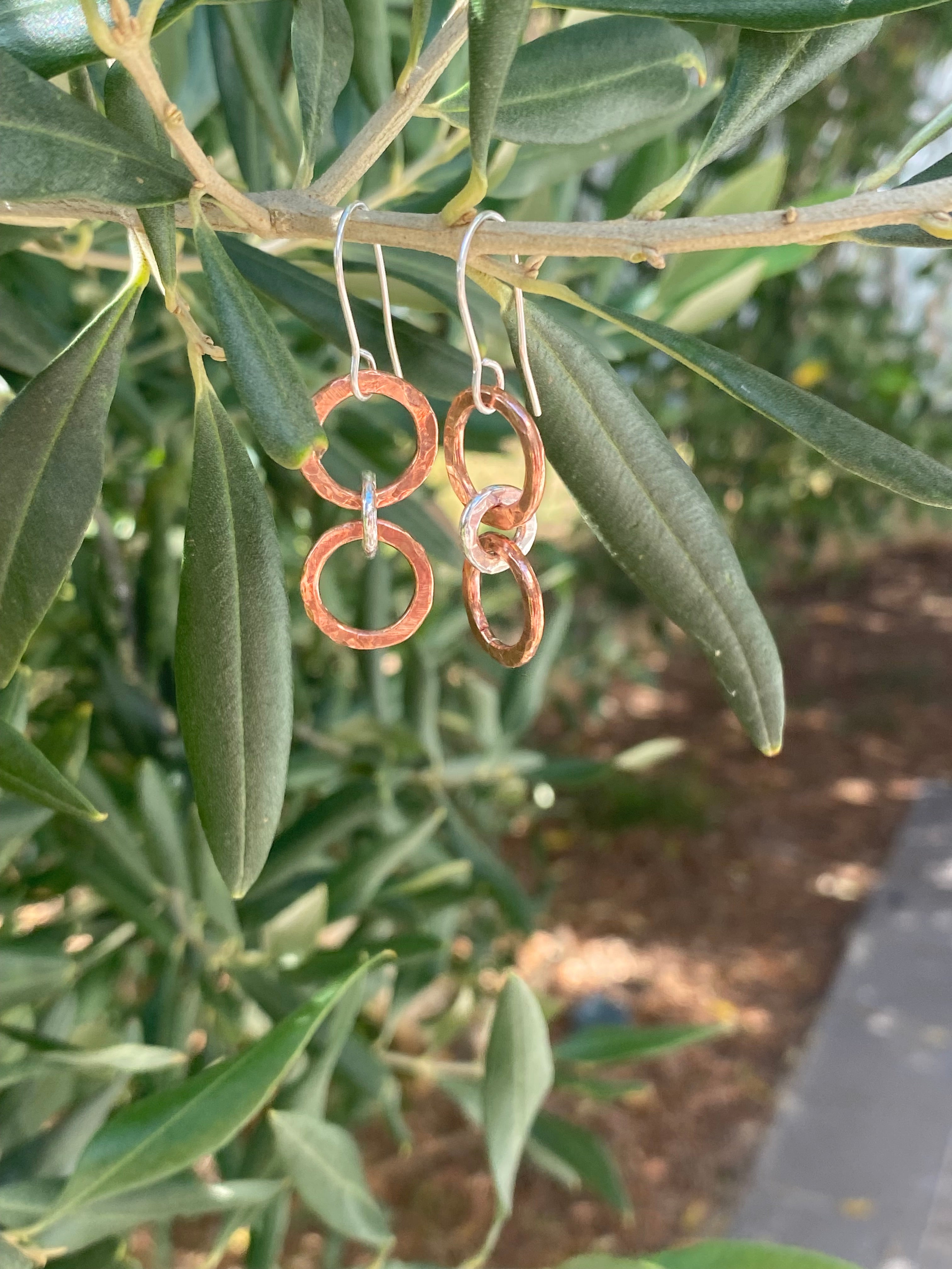 Silver & Copper Triple Loop Drop Earrings