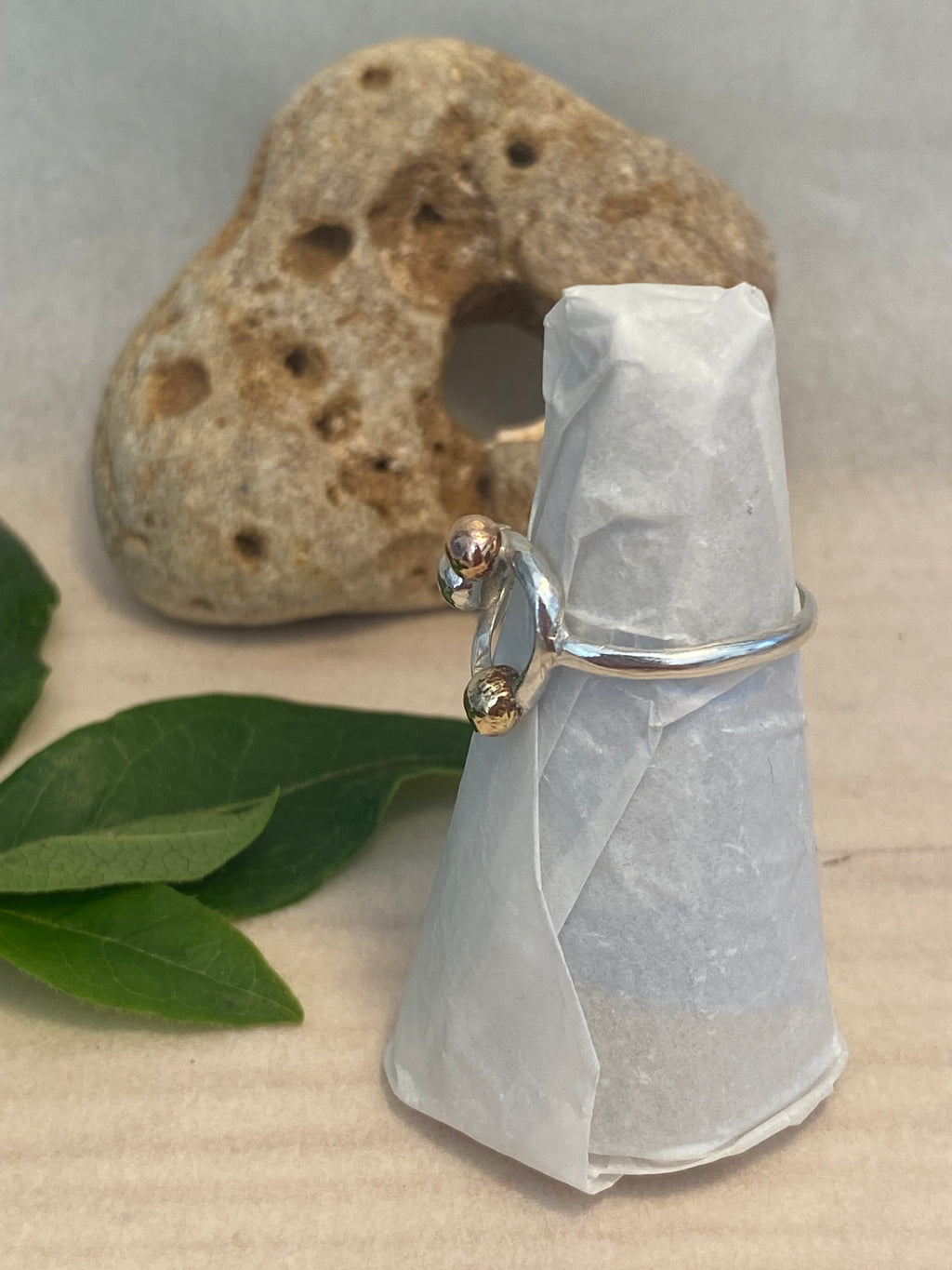 Three Metals Halo Pebble Ring — Silver, Copper & Brass