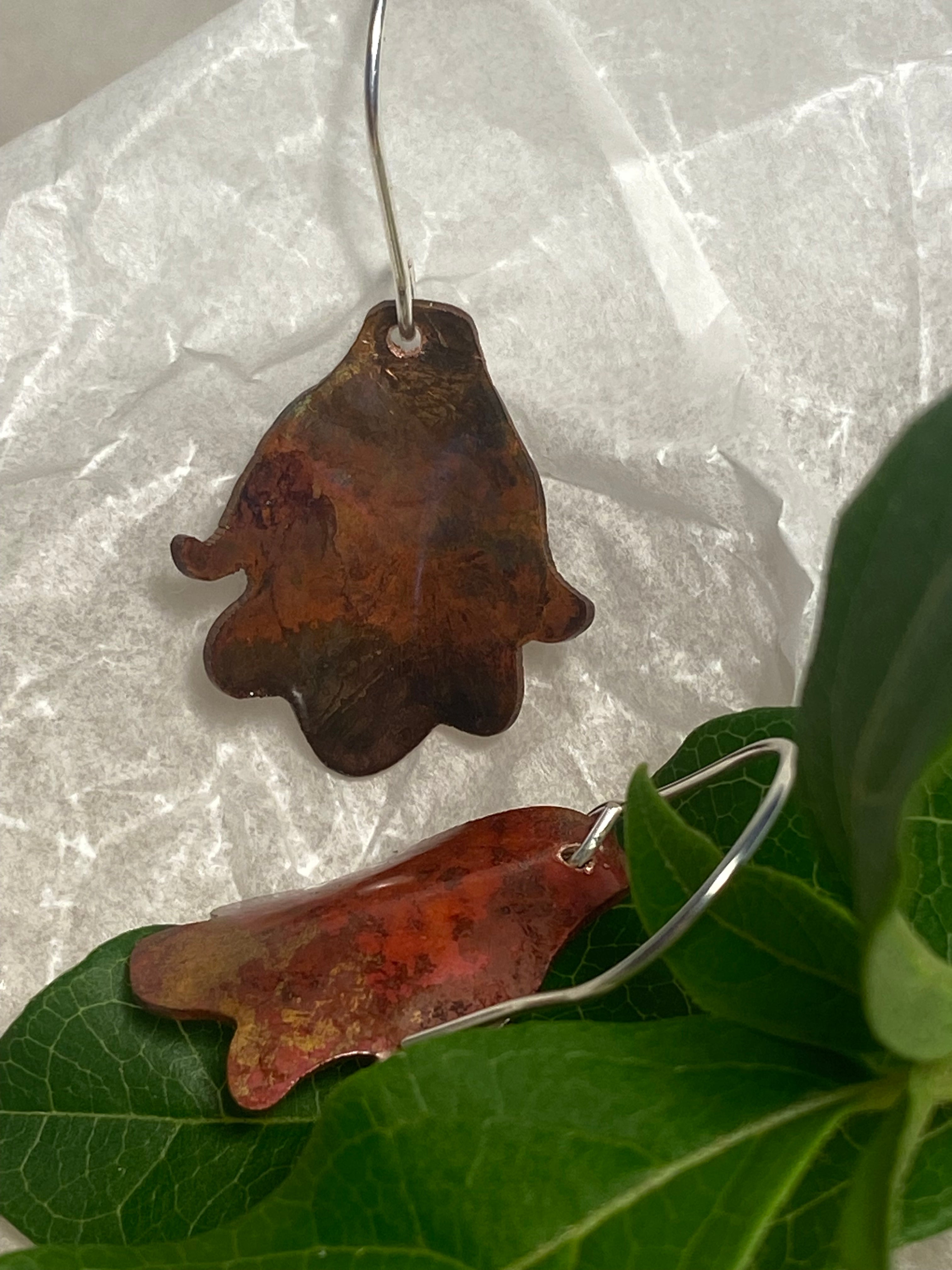 Flame painted copper and silver earrings