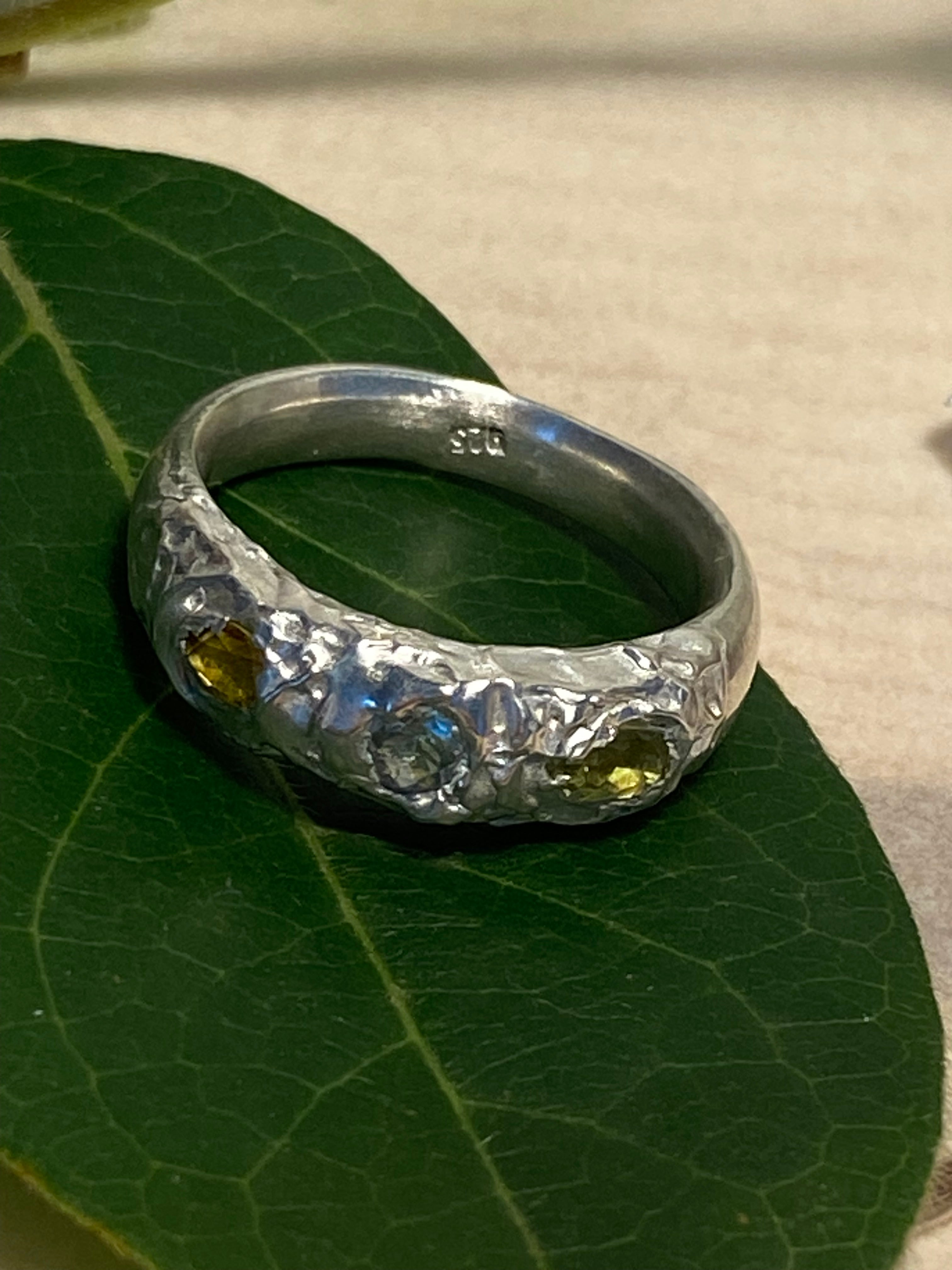 Peridot, Yellow sapphire and Green Amethyst sterling silver ring