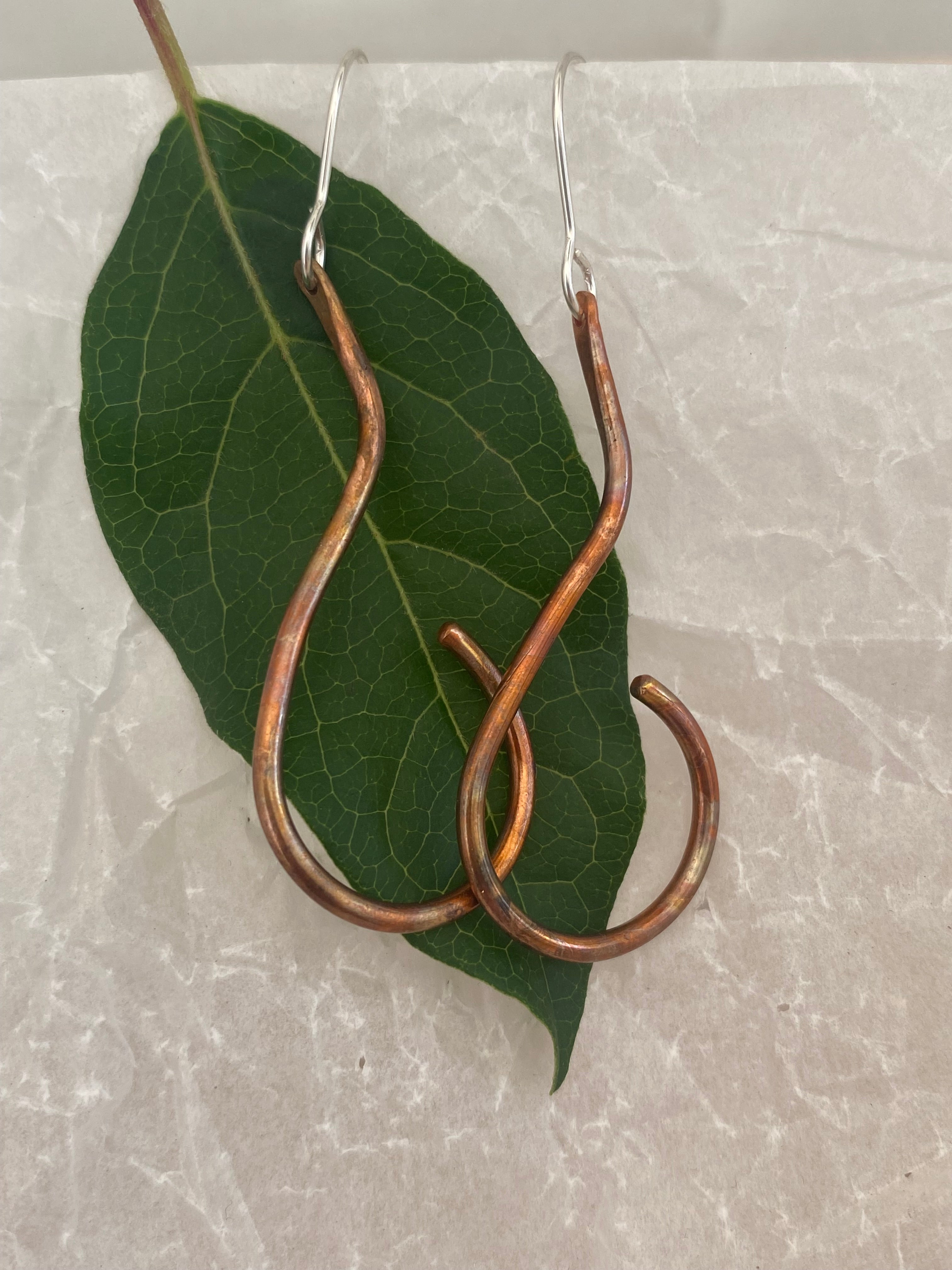 Flame Painted Copper Drop Earrings