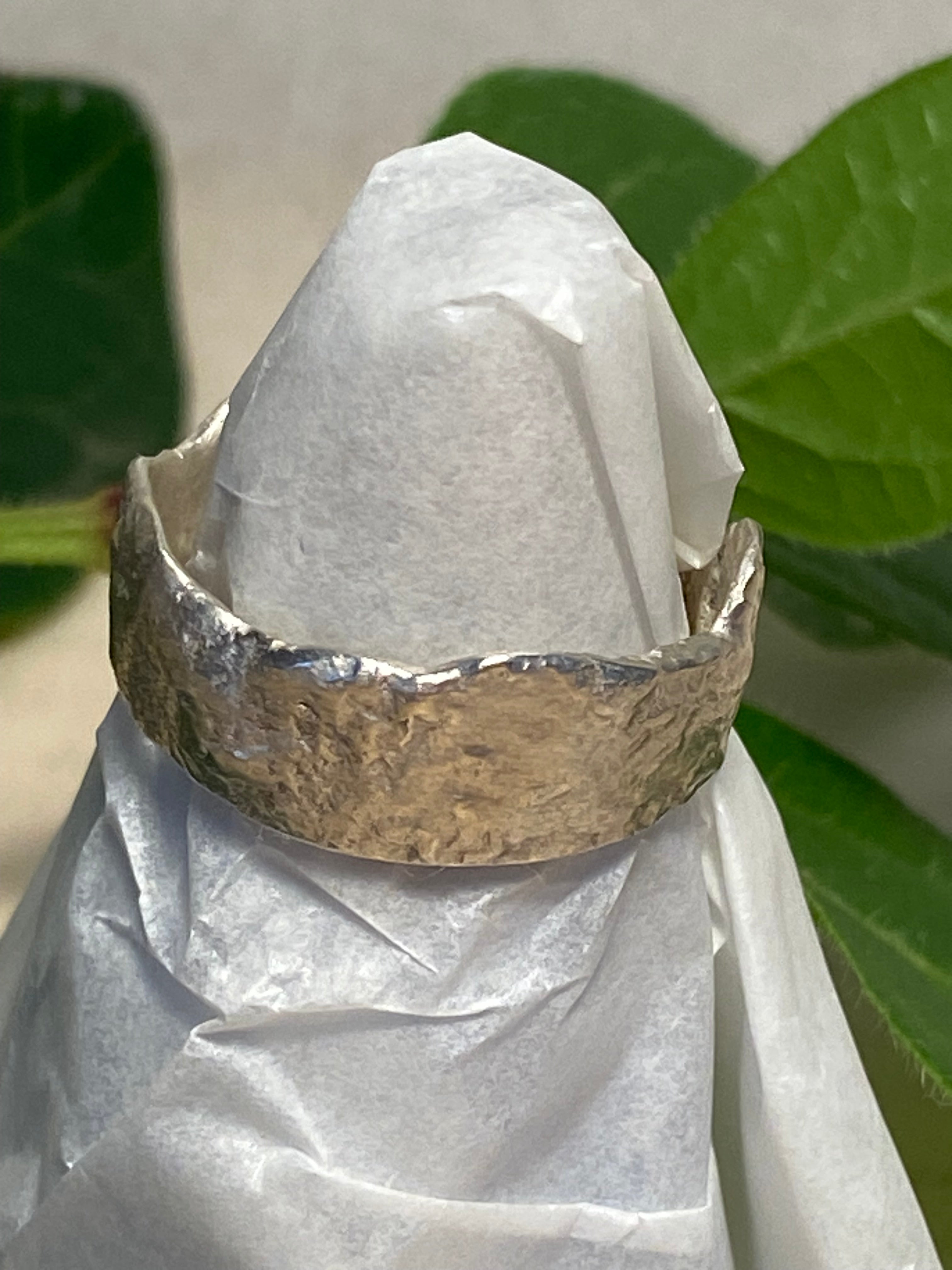 Reticulated wide band sterling silver ring