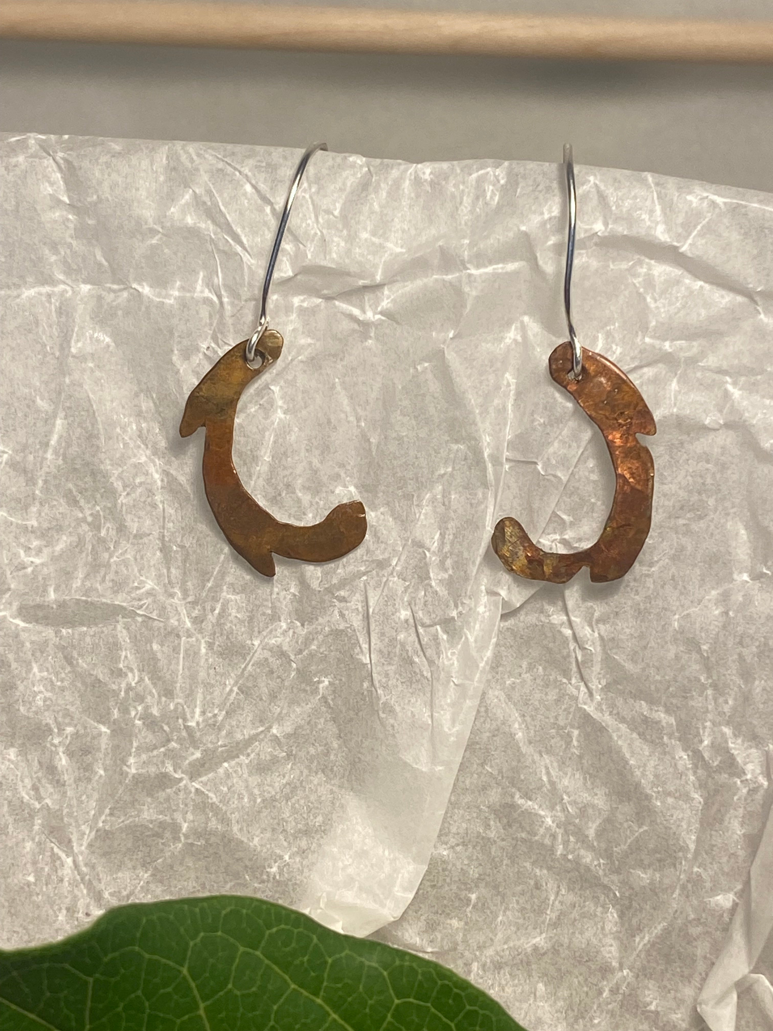 Flame painted delicate copper earrings