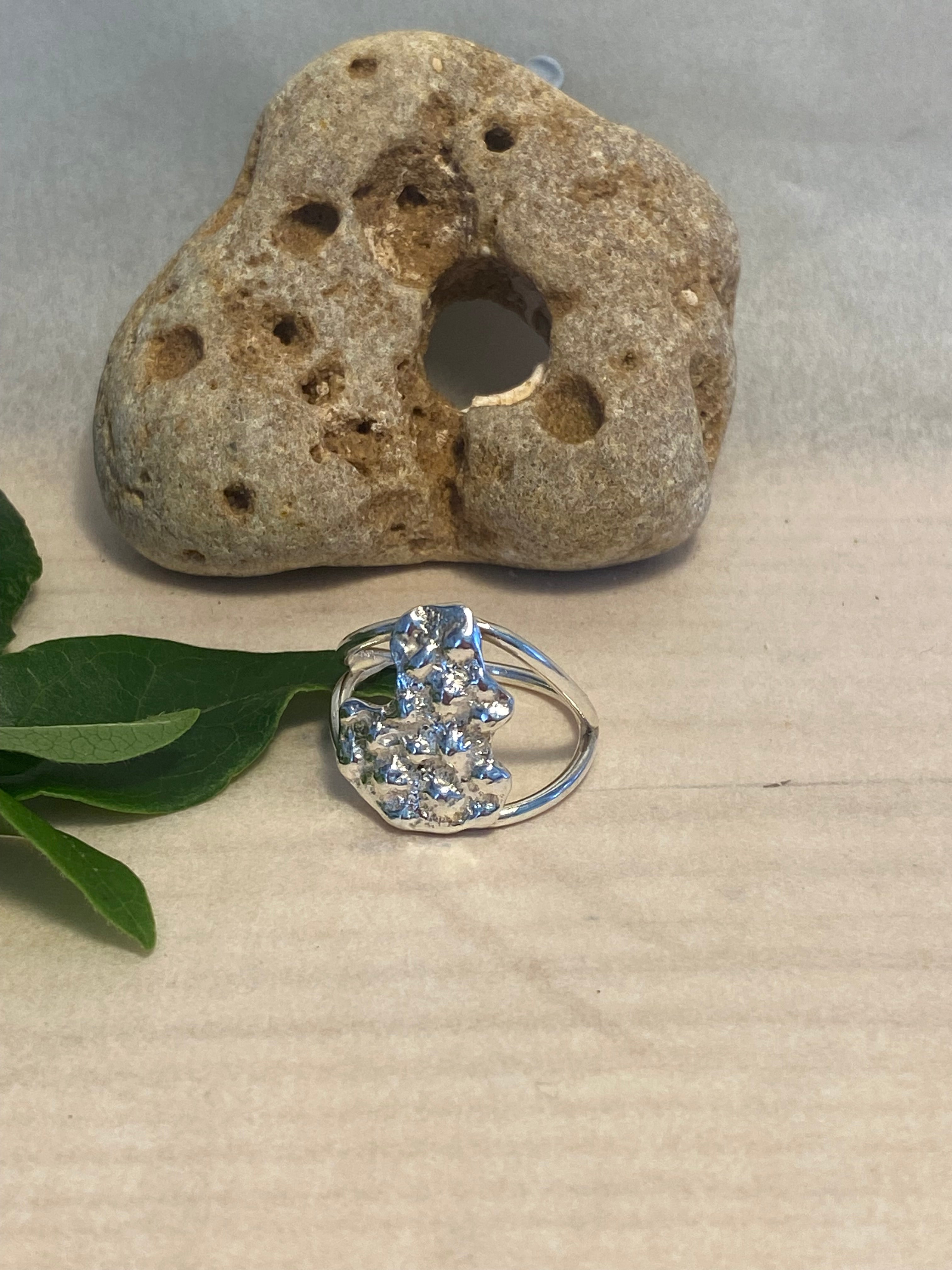 Coral Impressions Double Band Sterling Silver Ring