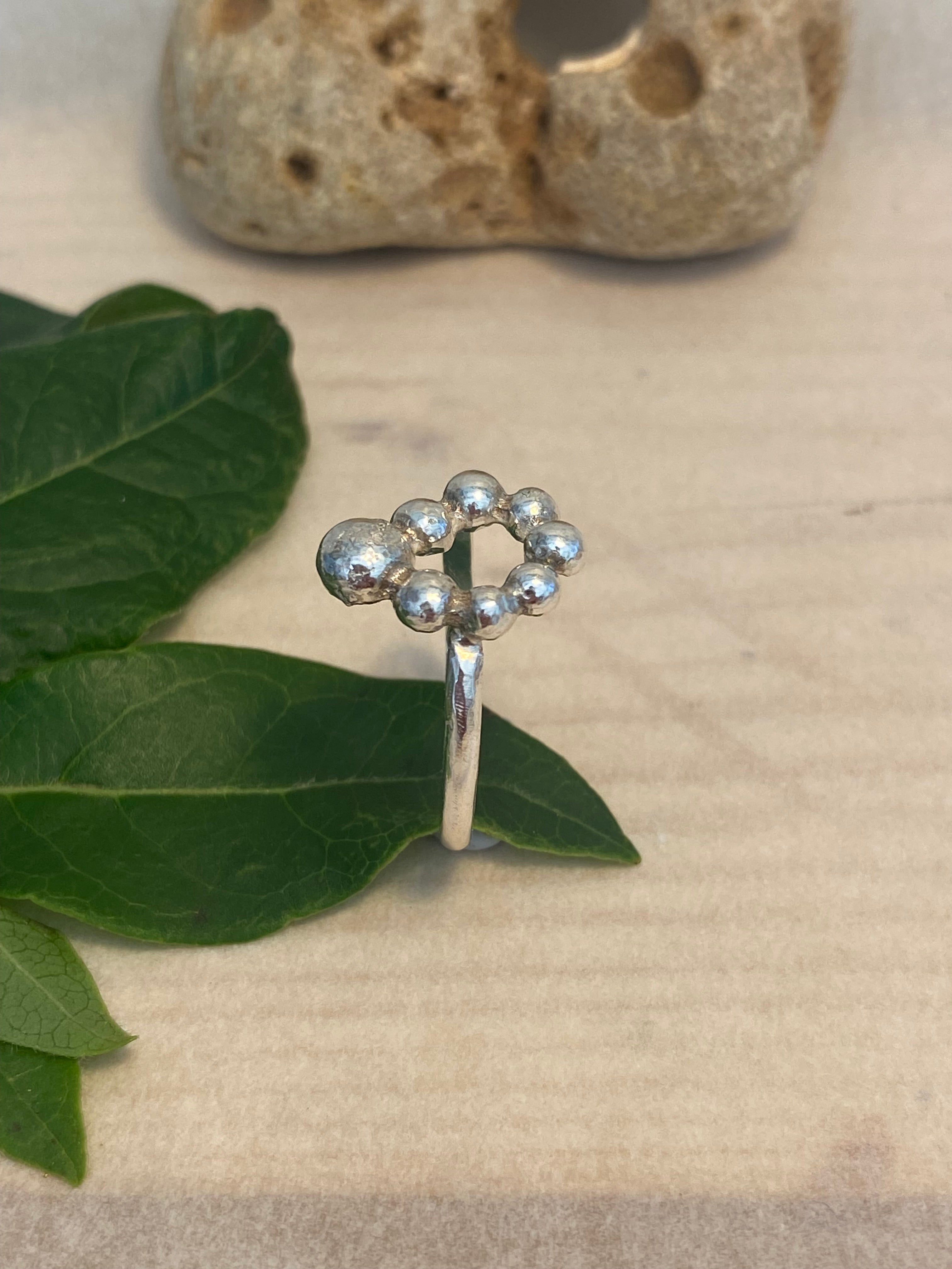 Silver Pebble Halo Ring