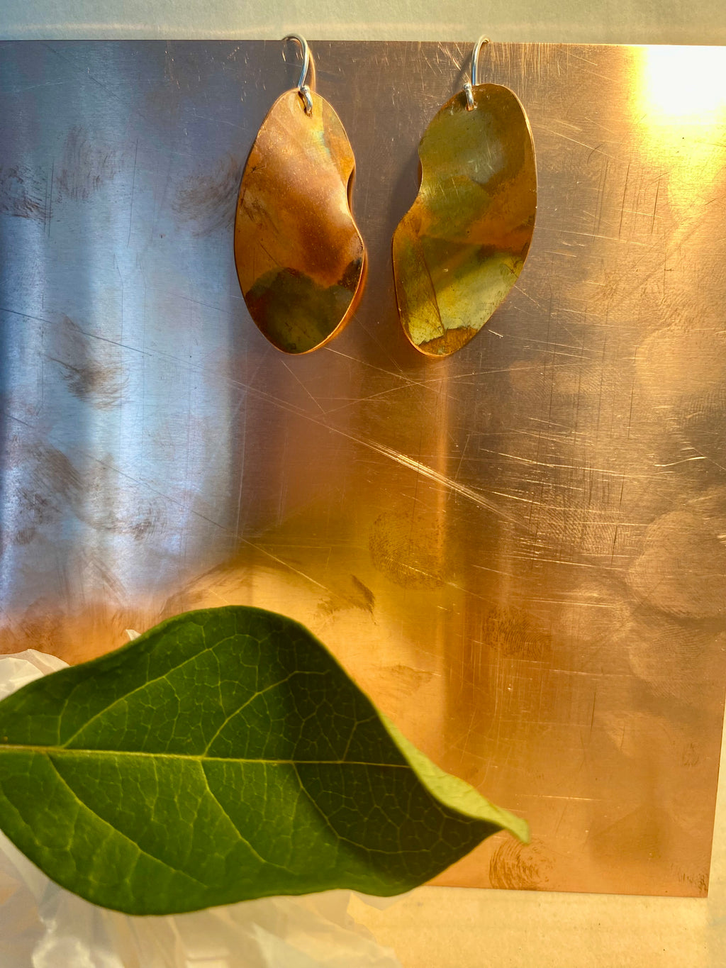 Flame painted leaf earrings