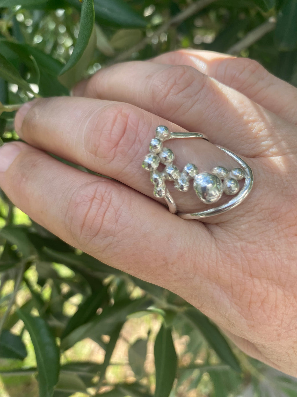 Blossom Spray Sterling Silver Double Band Ring