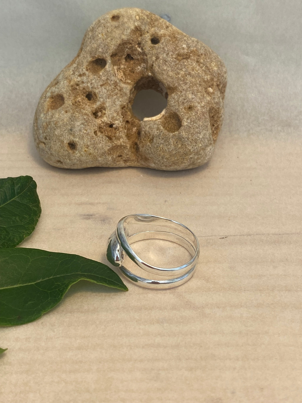Double Band Silver Ring with Molten Pebble Detail