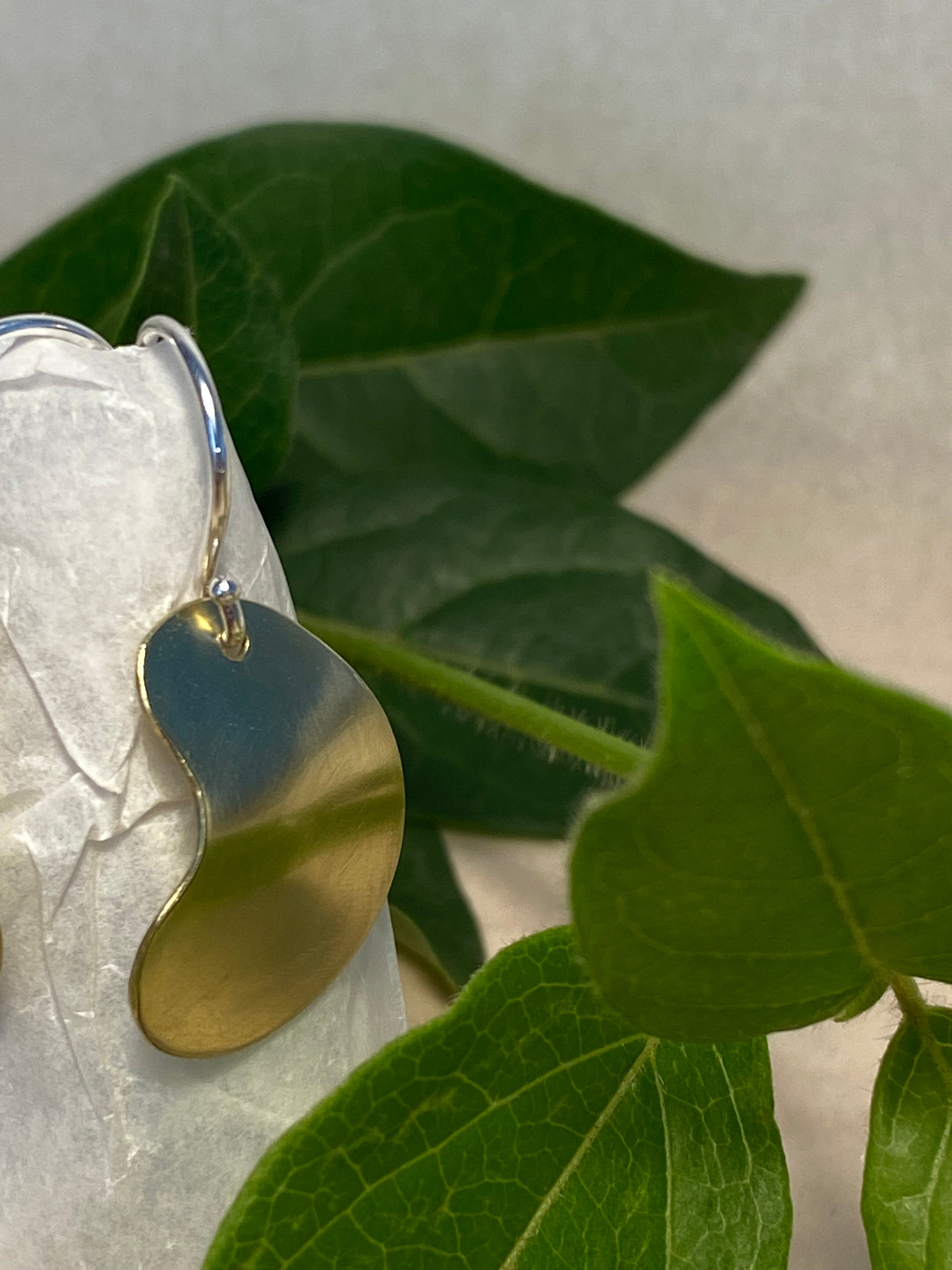 Polished brass earrings with sterling silver loops