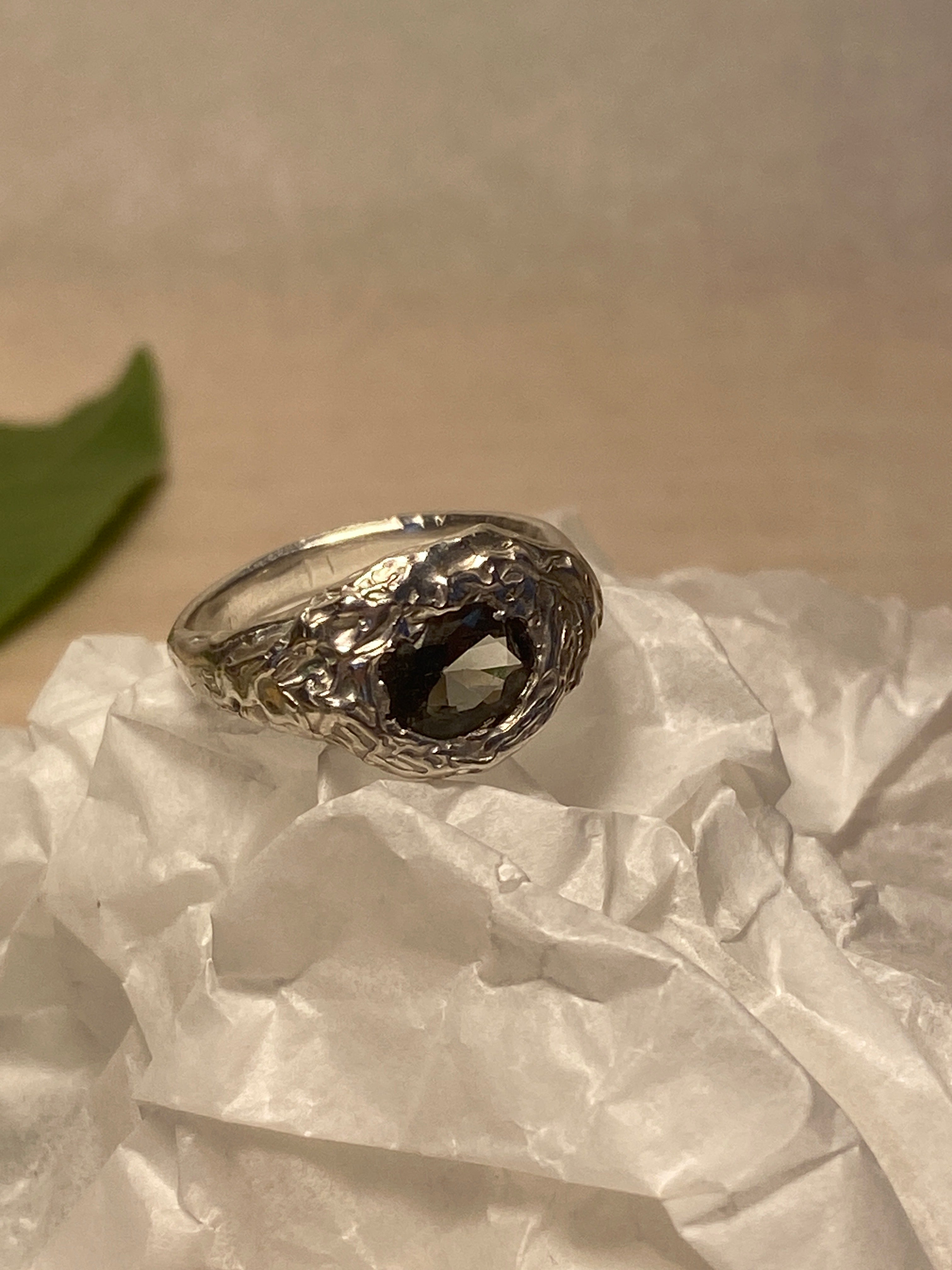 Tourmaline and Sterling Silver molten ring