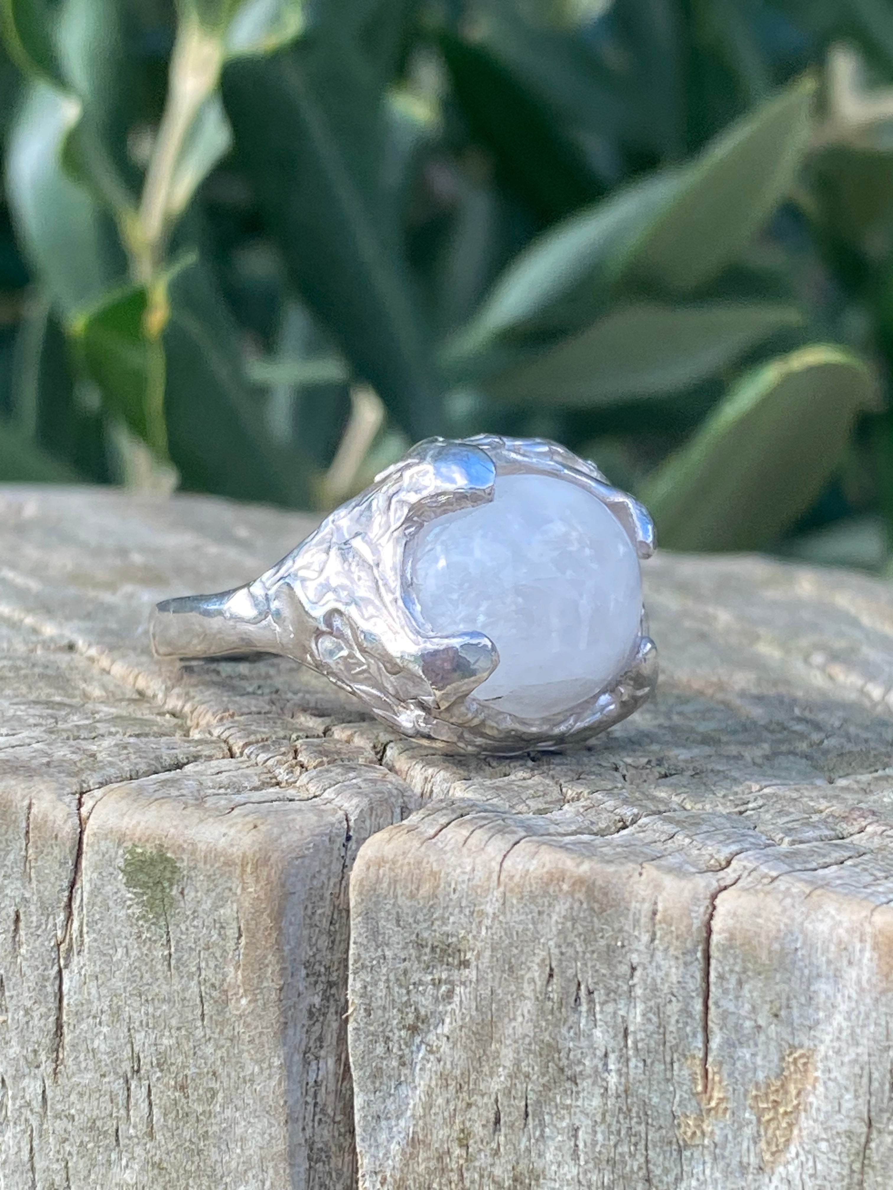 Moonstone Ring — Sculpted Sterling Silver