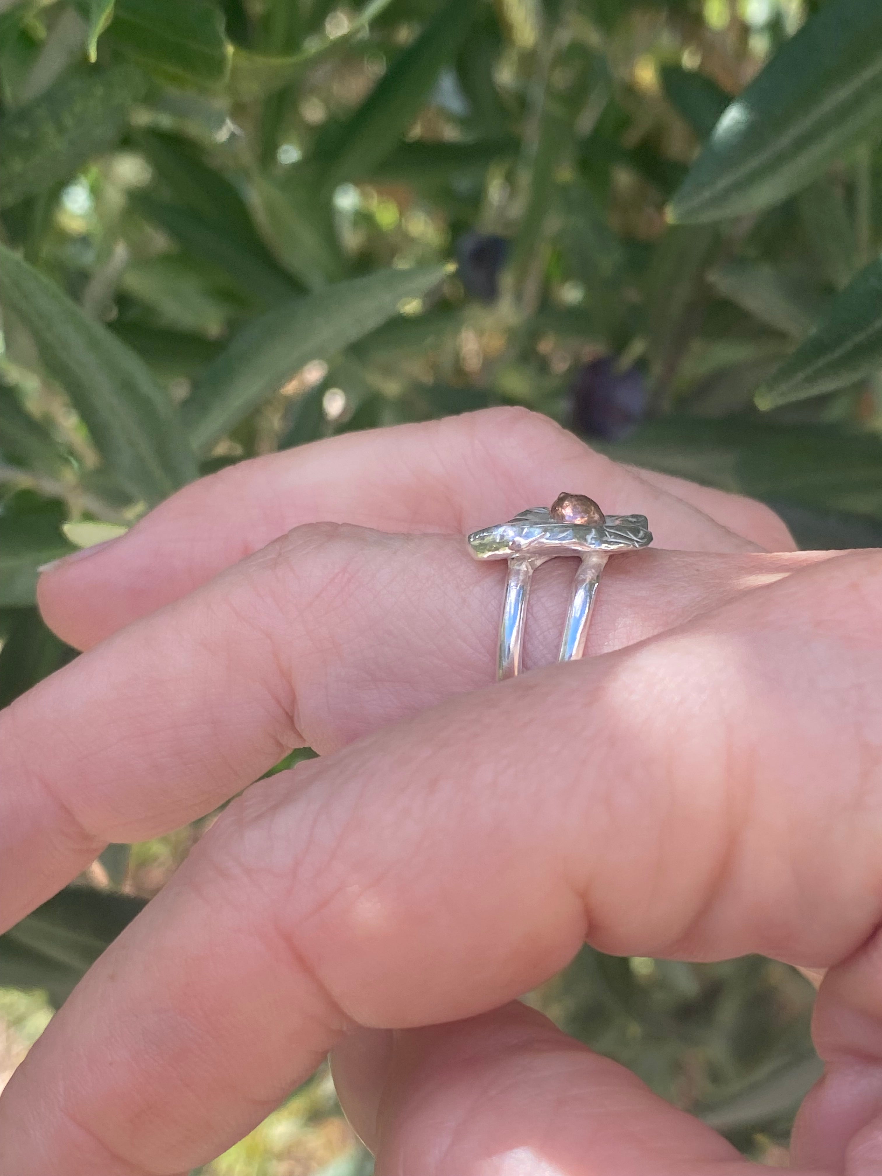 Molten Silver & Copper Pebble Double Band Ring