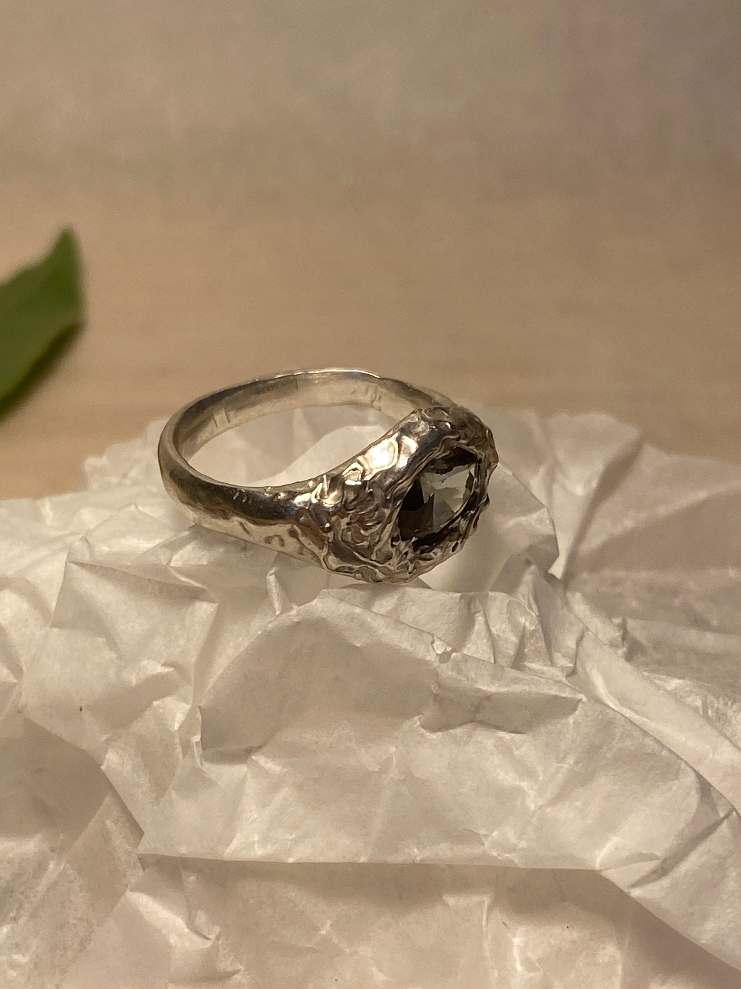Tourmaline and Sterling Silver molten ring