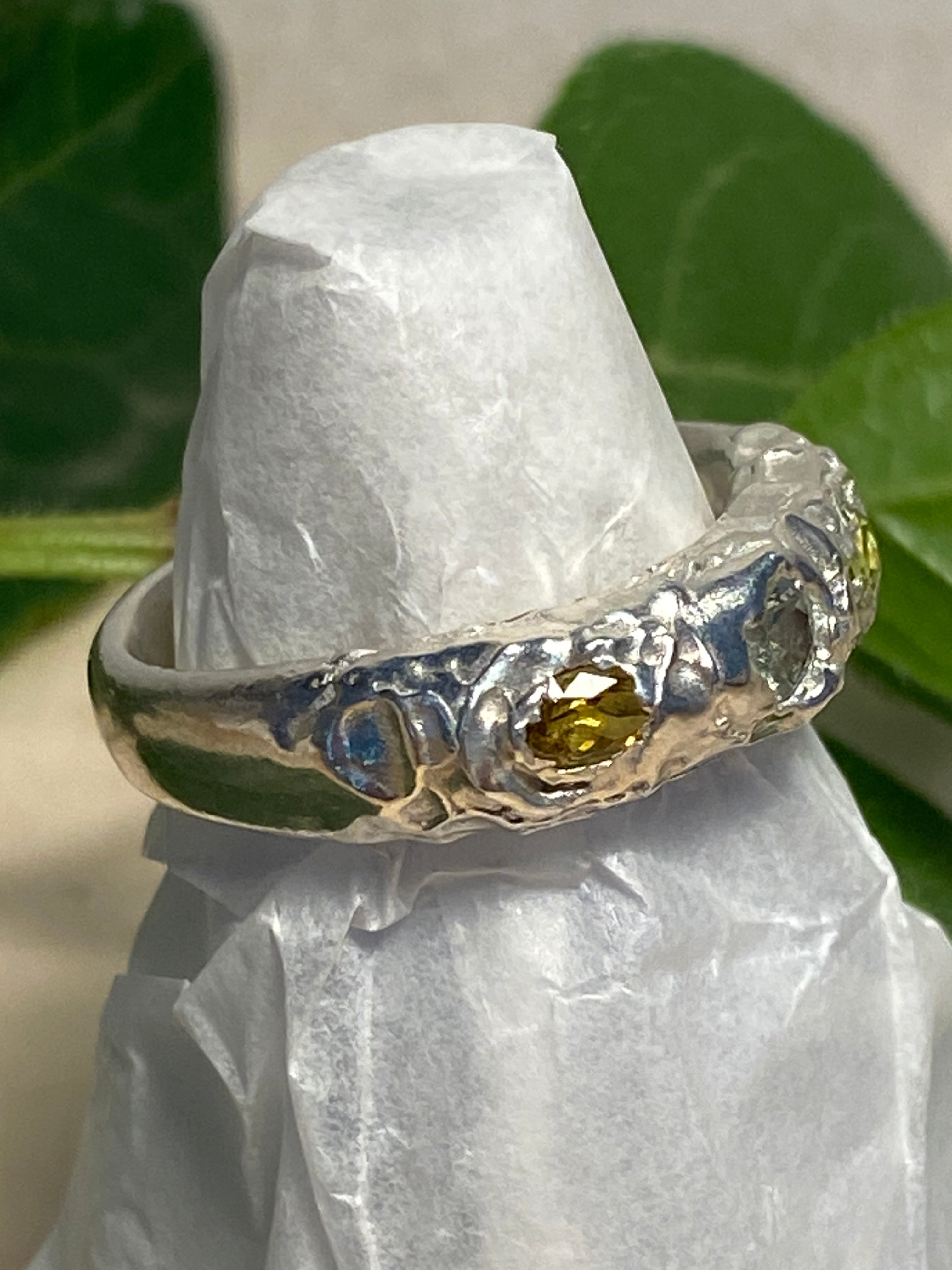 Peridot, Yellow sapphire and Green Amethyst sterling silver ring