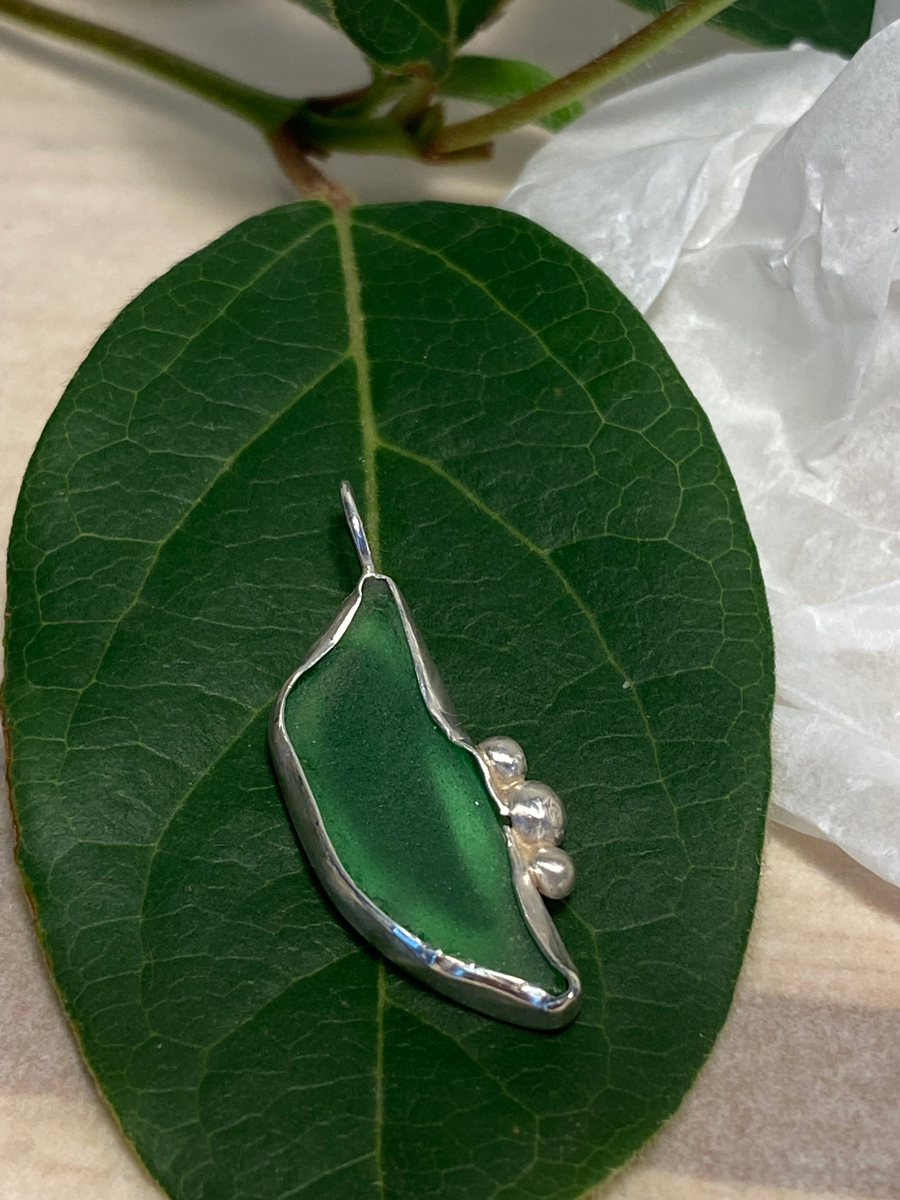 Green sea glass and Silver pendant