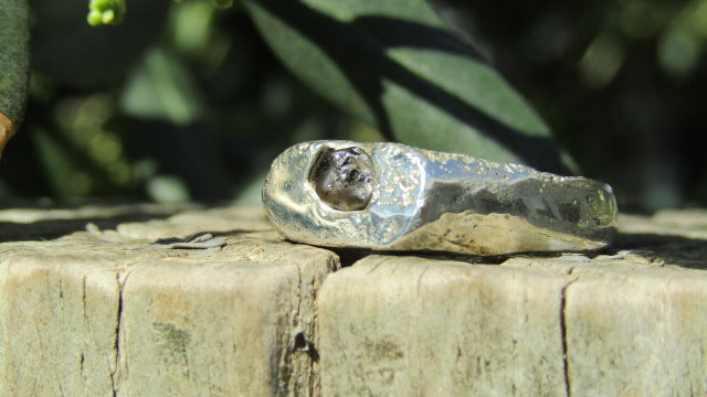 Green Sapphire Rockpool Signet, Sterling Silver, Size P