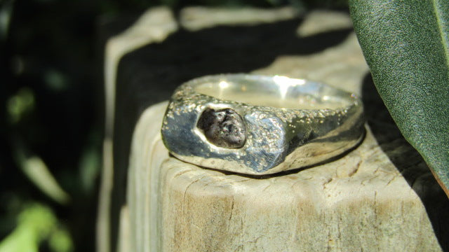 Green Sapphire Rockpool Signet, Sterling Silver, Size P