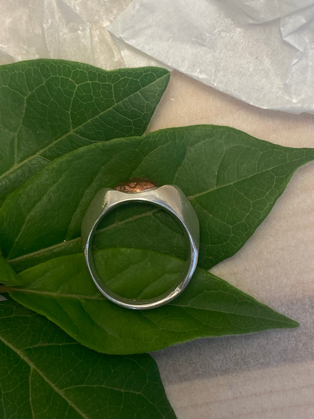 Copper and Sterling Silver signet ring