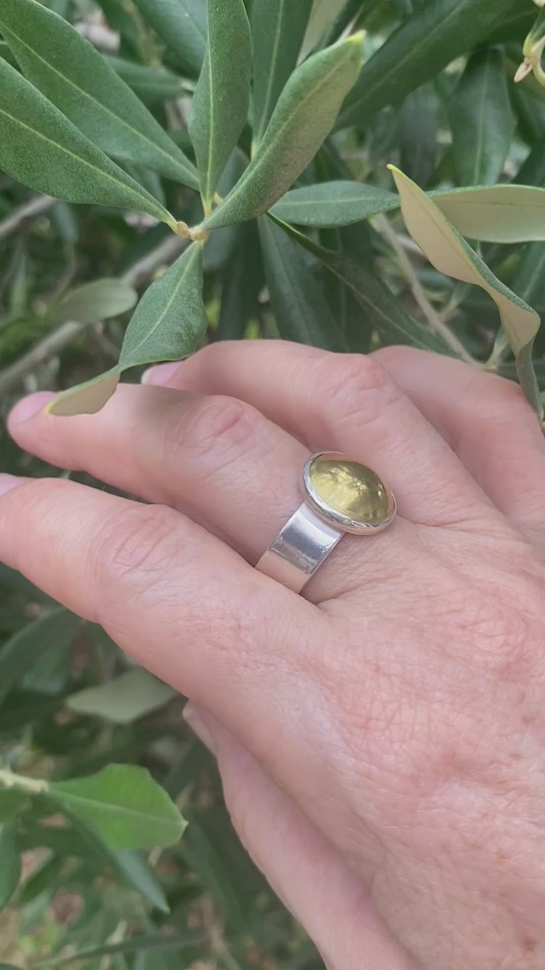 Statement Brass Dome Wide Band Sterling Silver Ring