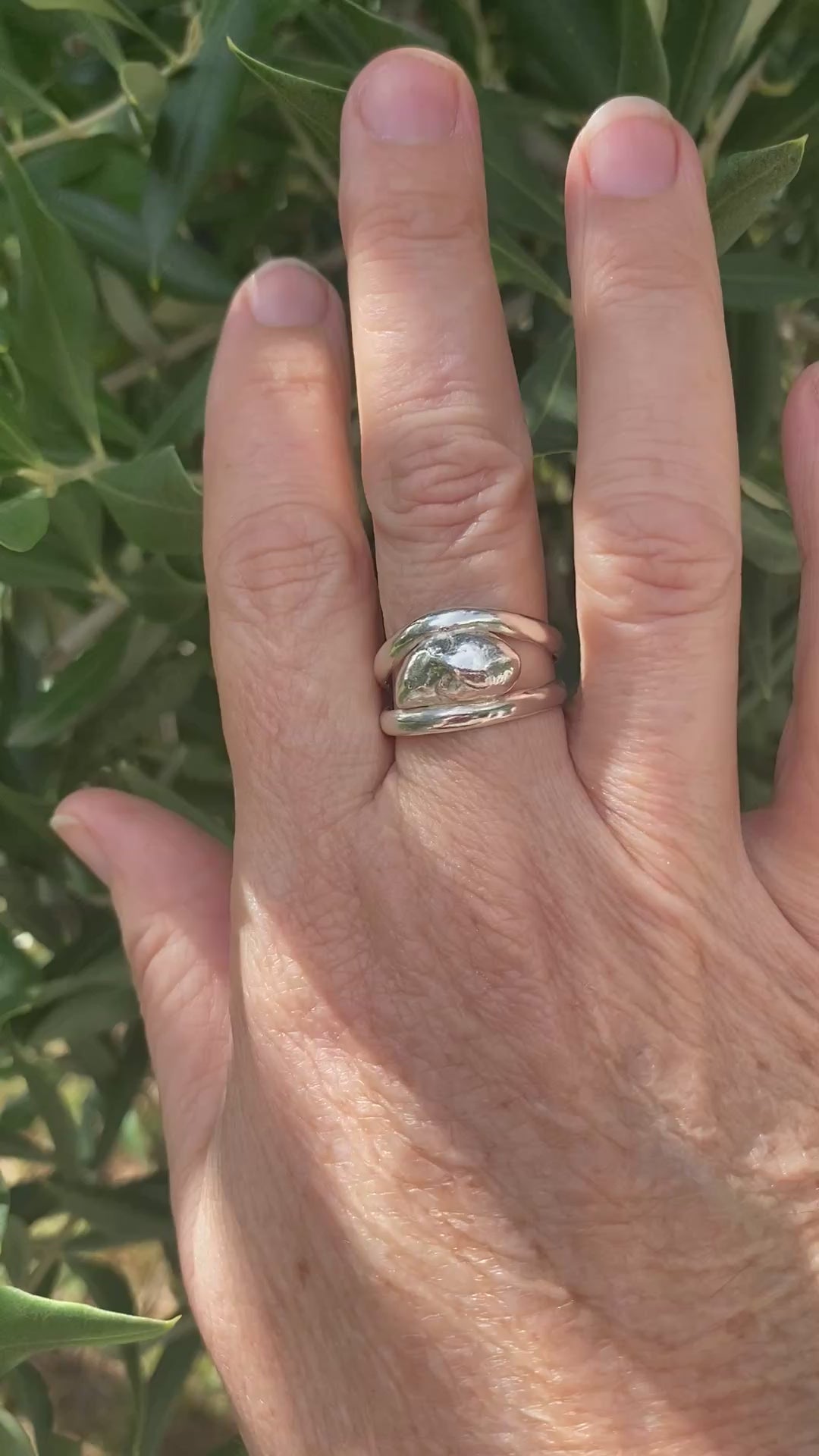 Double Band Silver Ring with Molten Pebble Detail