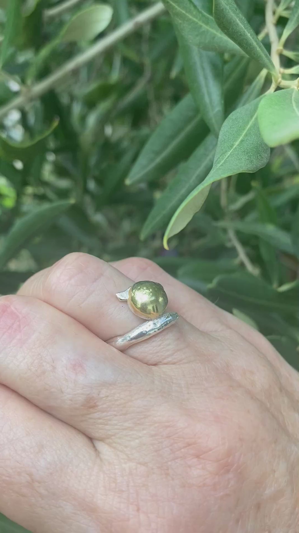 Organic Form Adjustable Silver & Brass Dome Ring