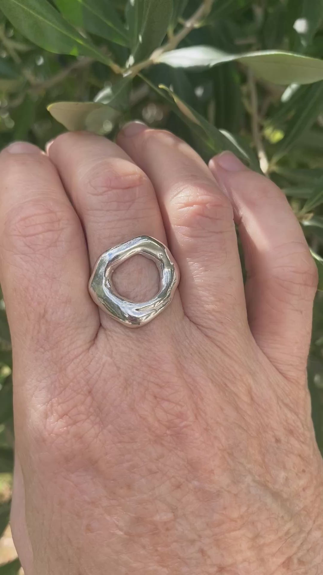Molten Circle Wax Carved Sterling Silver Statement Ring