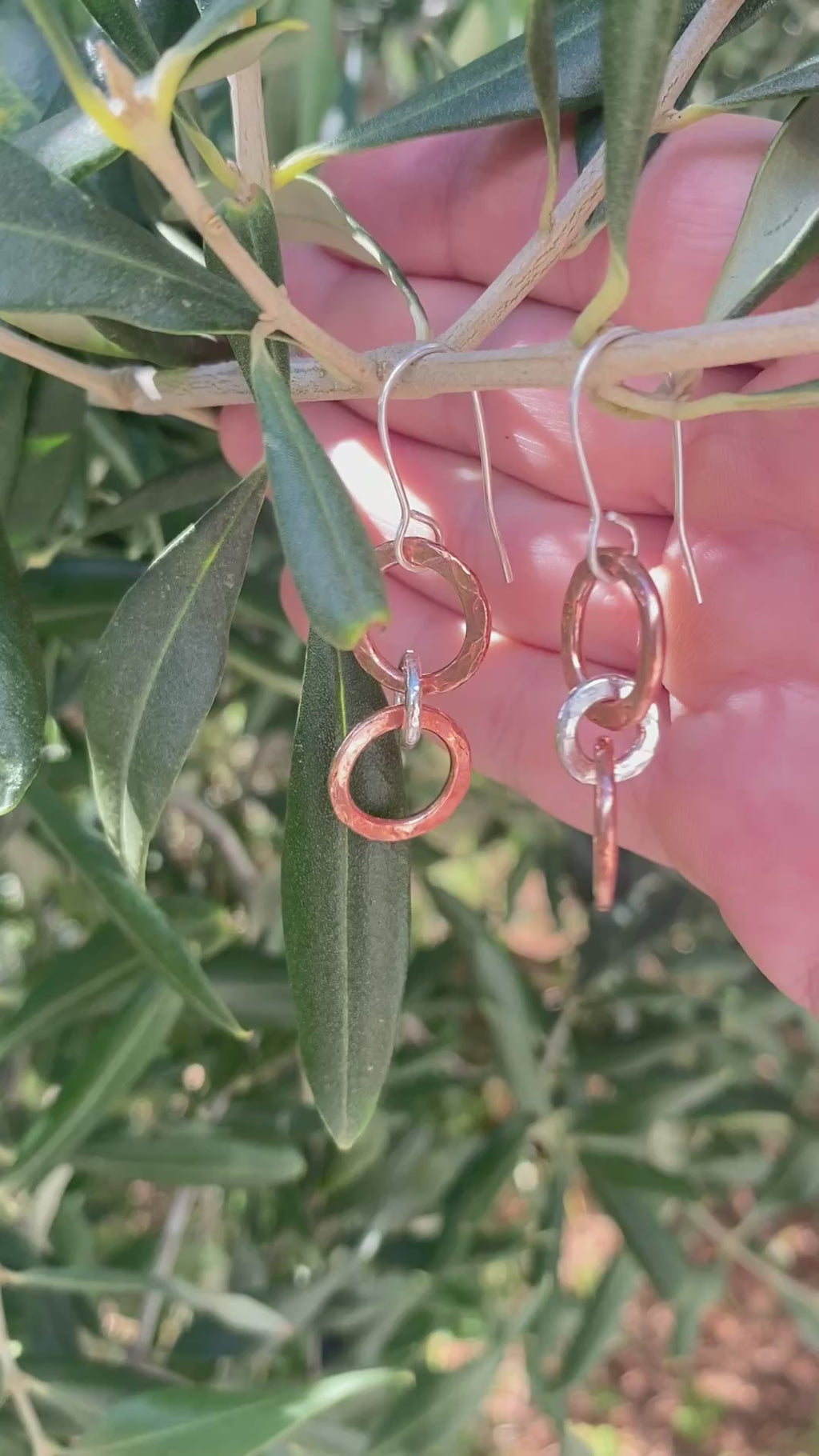 Silver & Copper Triple Loop Drop Earrings
