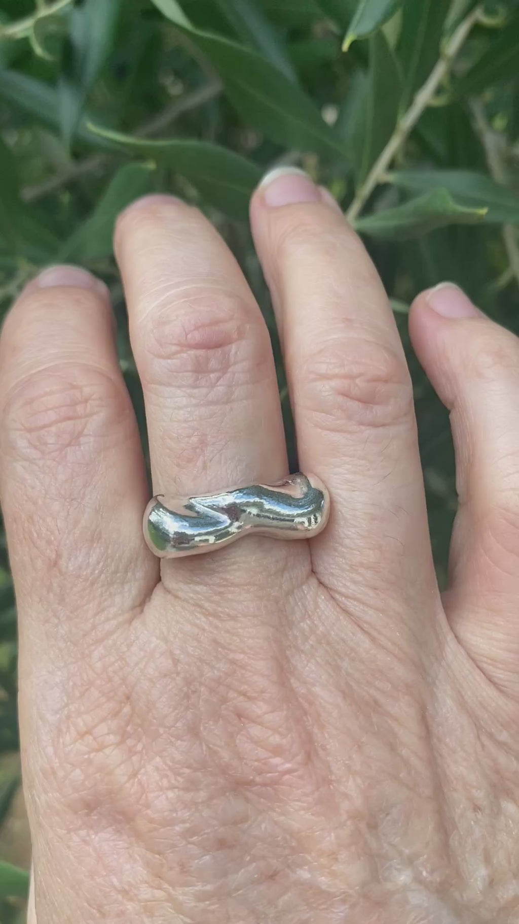 Wave Wax Carved Sterling Silver Statement Ring