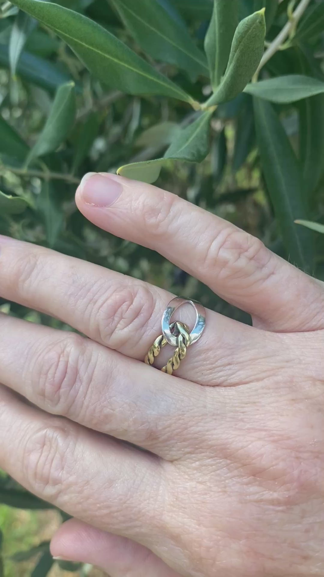 Needle & Thread Adjustable Ring — Silver & Brass