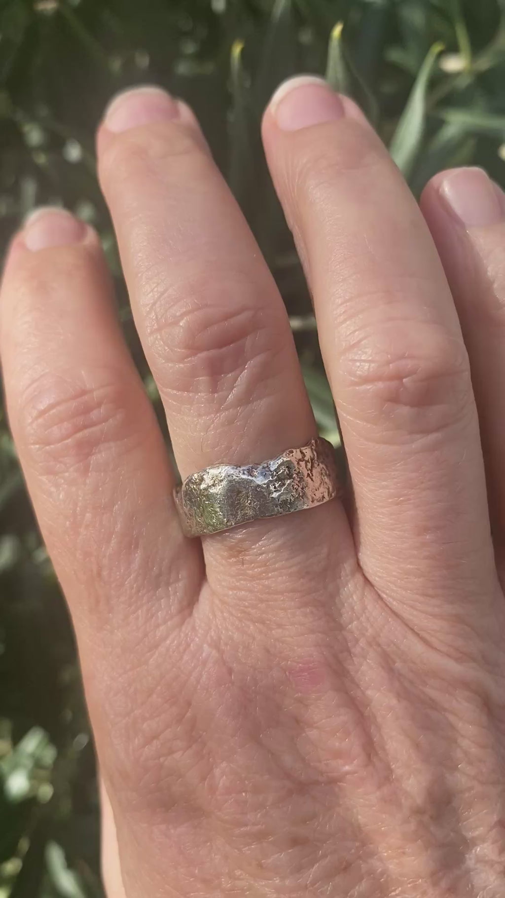 Reticulated wide band sterling silver ring
