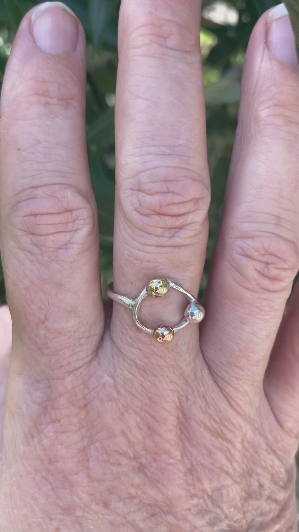 Three Metals Halo Pebble Ring — Silver, Copper & Brass