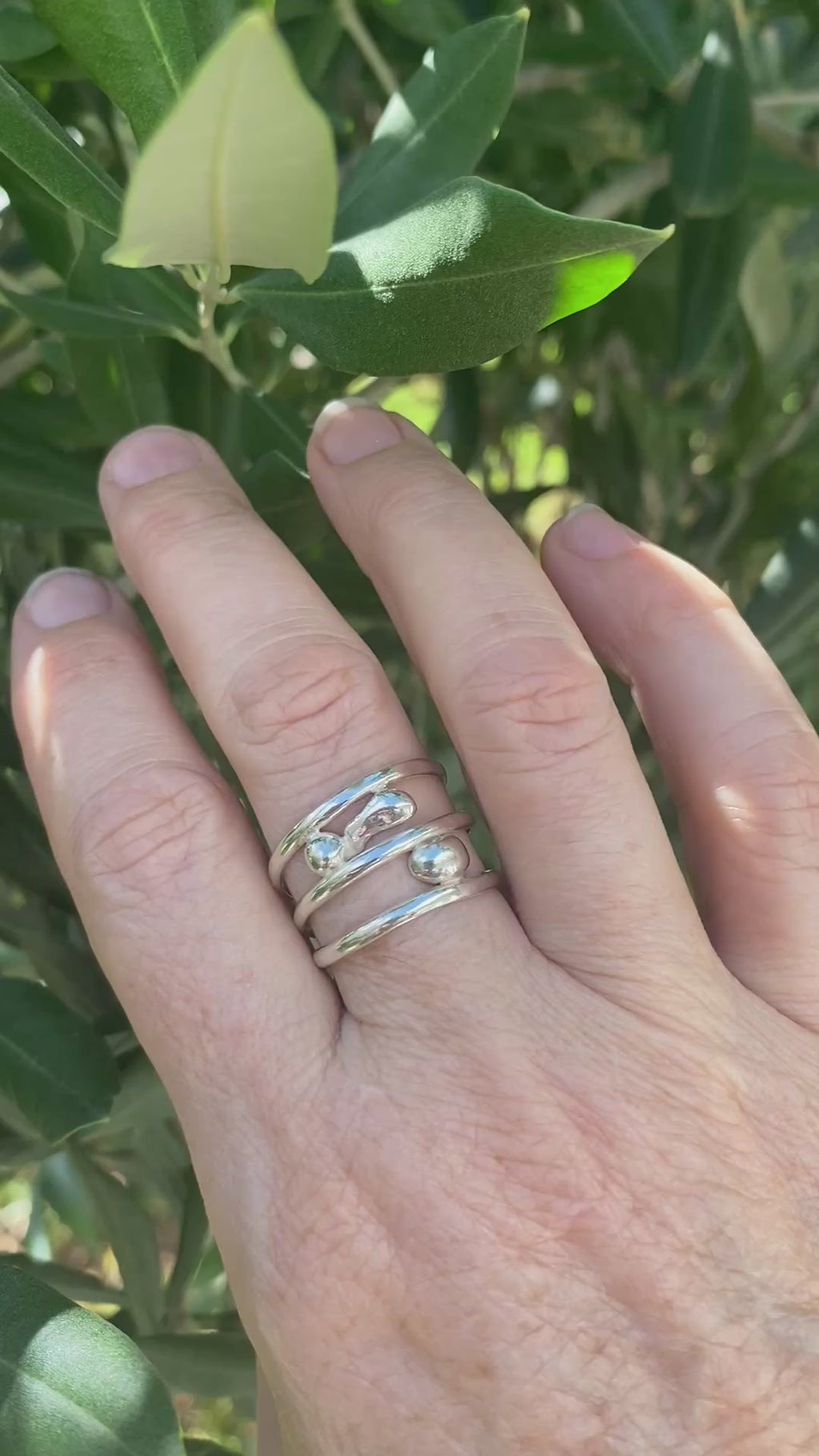 Triple Band Trio Sterling Silver Pebble Ring